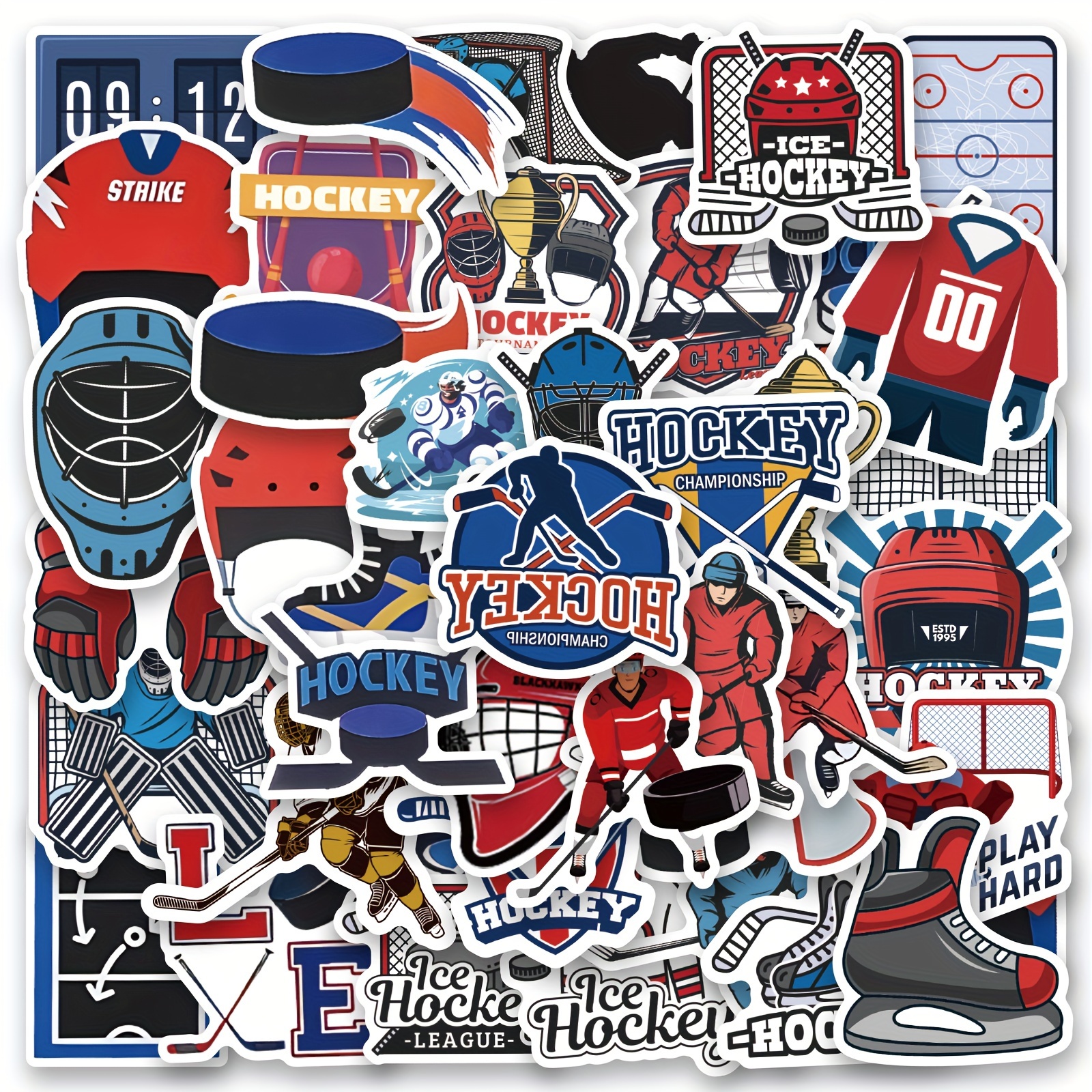 

61 Pcs Ice Hockey Stickers Pack, Vinyl Waterproof Decals For Scrapbooking, Journaling, Laptop, Bumper, Skateboard, Water Bottles, Computer, Phone, Cartoon Sports Theme, Car & Hard Hat Accessories