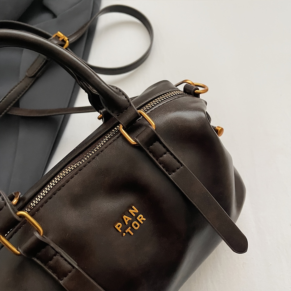 Women's Vintage Korean Style Handbag Adjustable Strap Golden-Tone  Hardware, Zipper Closure Bowling Bag with Golden-Tone Hardware, Black Geo