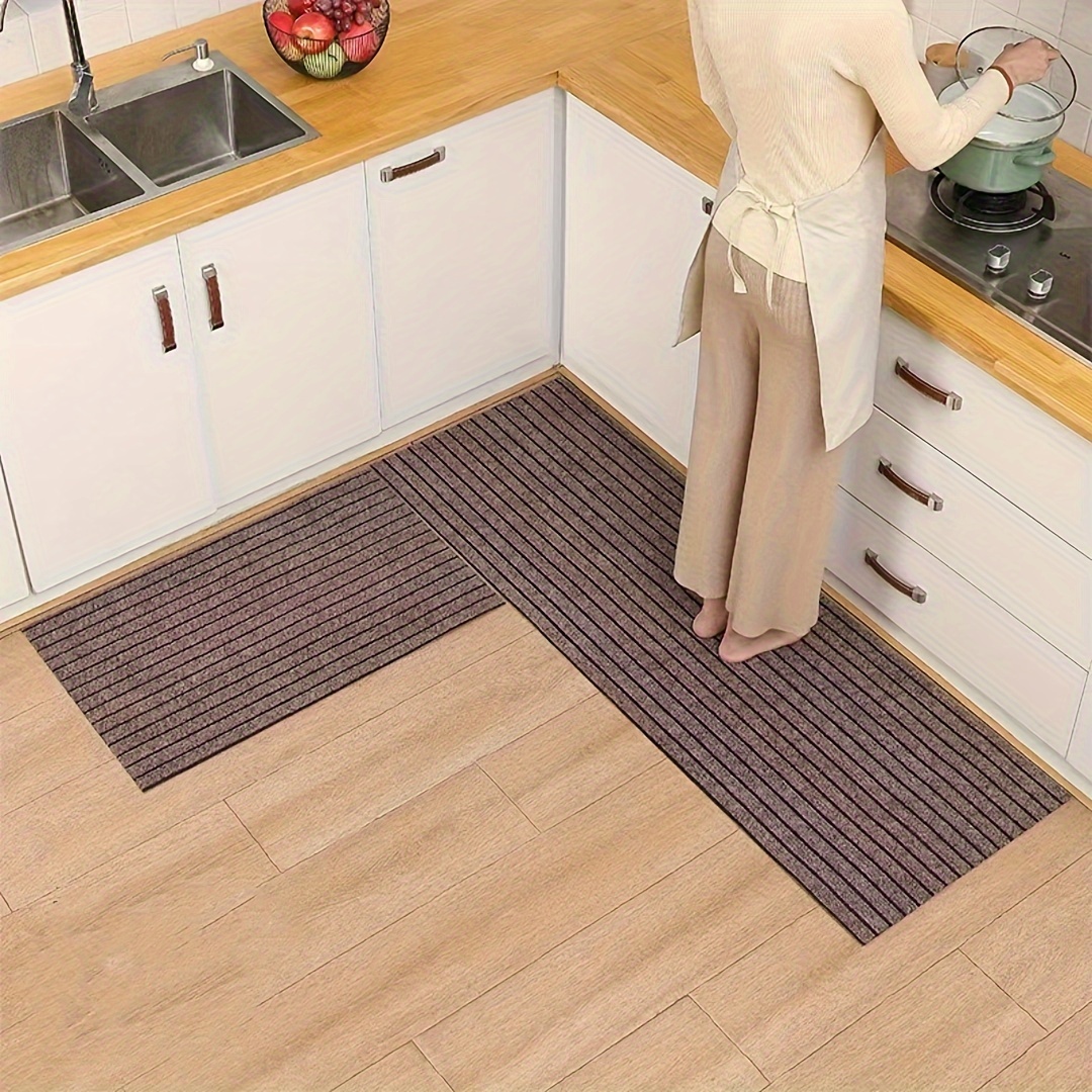 1pc rectangular kitchen carpet 1 8m x 0 9m non slip oil resistant waterproof easy to   polyester fiber low pile machine washable striped pattern home decor suitable for kitchen bathroom   balcony indoor use ideal for thanksgiving easter christmas halloween gift details 5