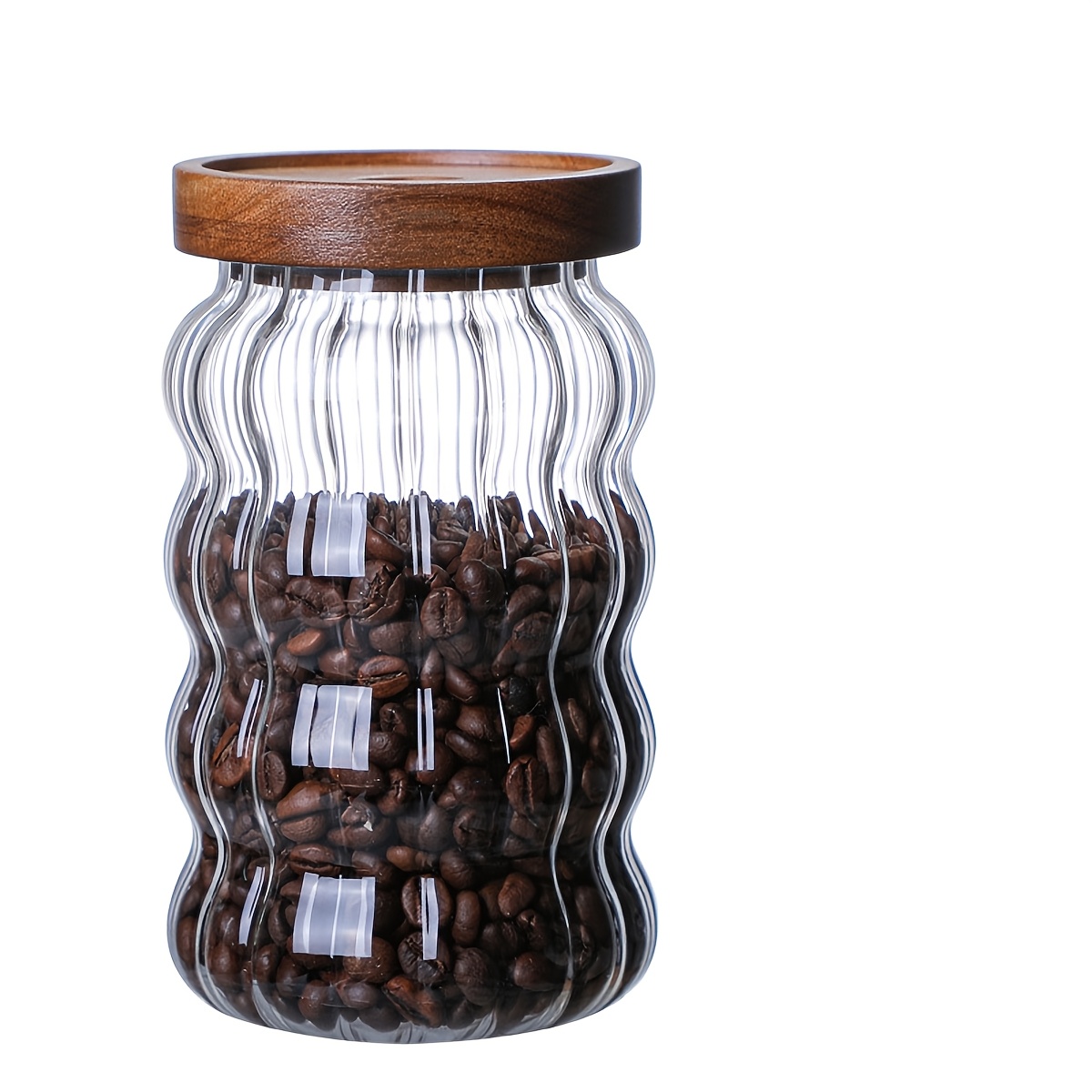 Single Coffee Container, Round Striped Glass Storage Jar With Cover, Ideal For Kitchen And Dining, Snack Container, Spice Jar, Cookie Jar, , Milk Powder Container