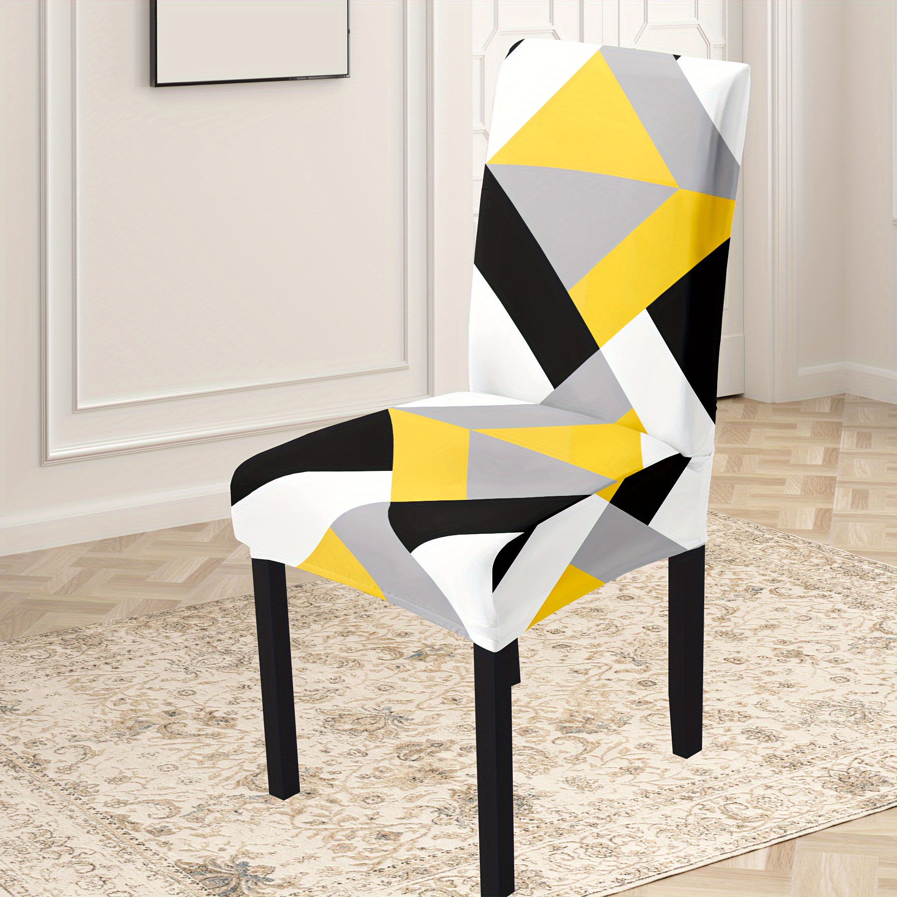 

4pcs/6pcs Modern Geometric Elastic Chair Cover, Suitable For Dining Room Hotel Chair Decoration, Beautiful, Dust-proof And Dirt-resistant, Can Be Washed In The Washing Machine;