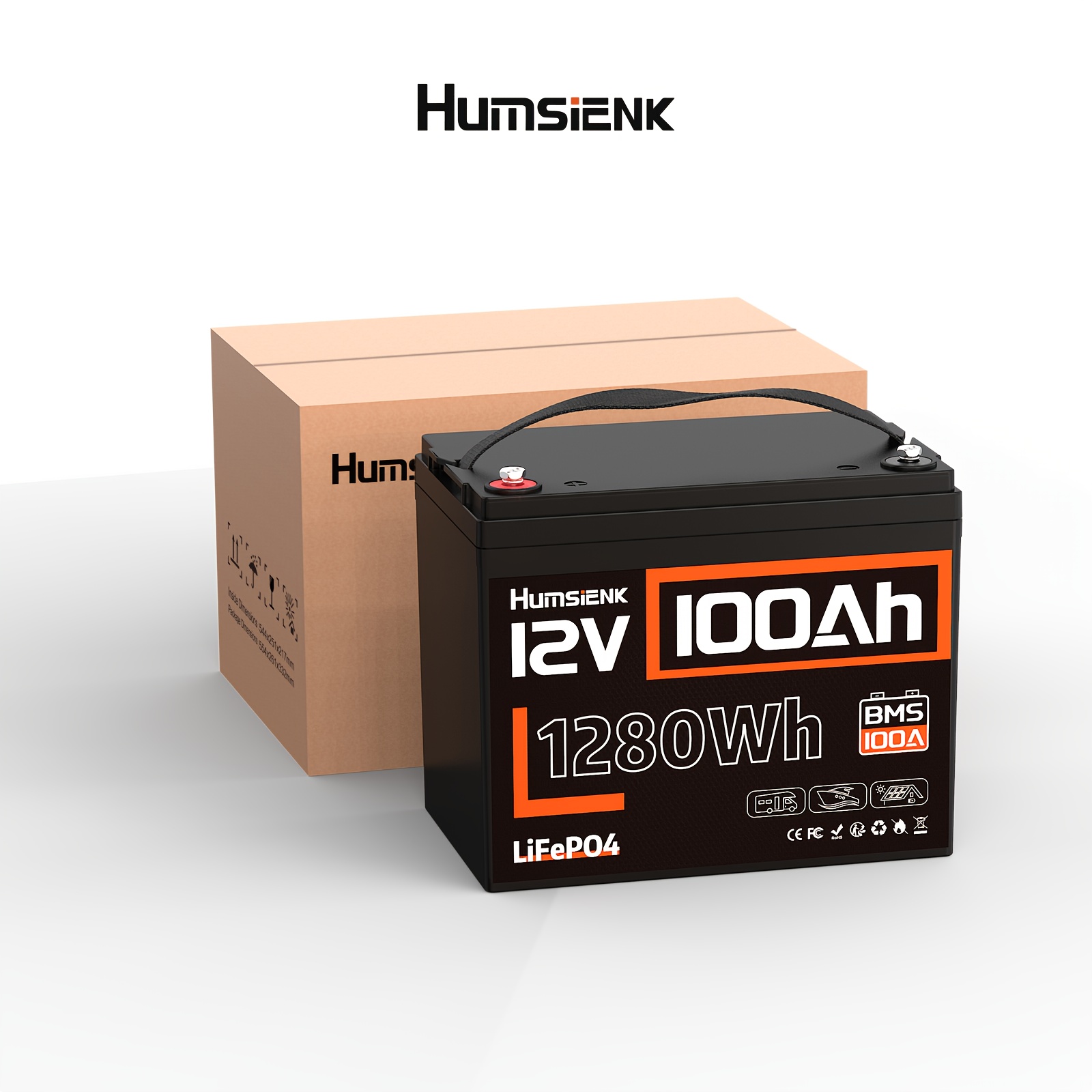 

Humsienk 12v 100ah Lifepo4 Battery - Low-temperature Shielding - Camping, Outdoor , A Gift