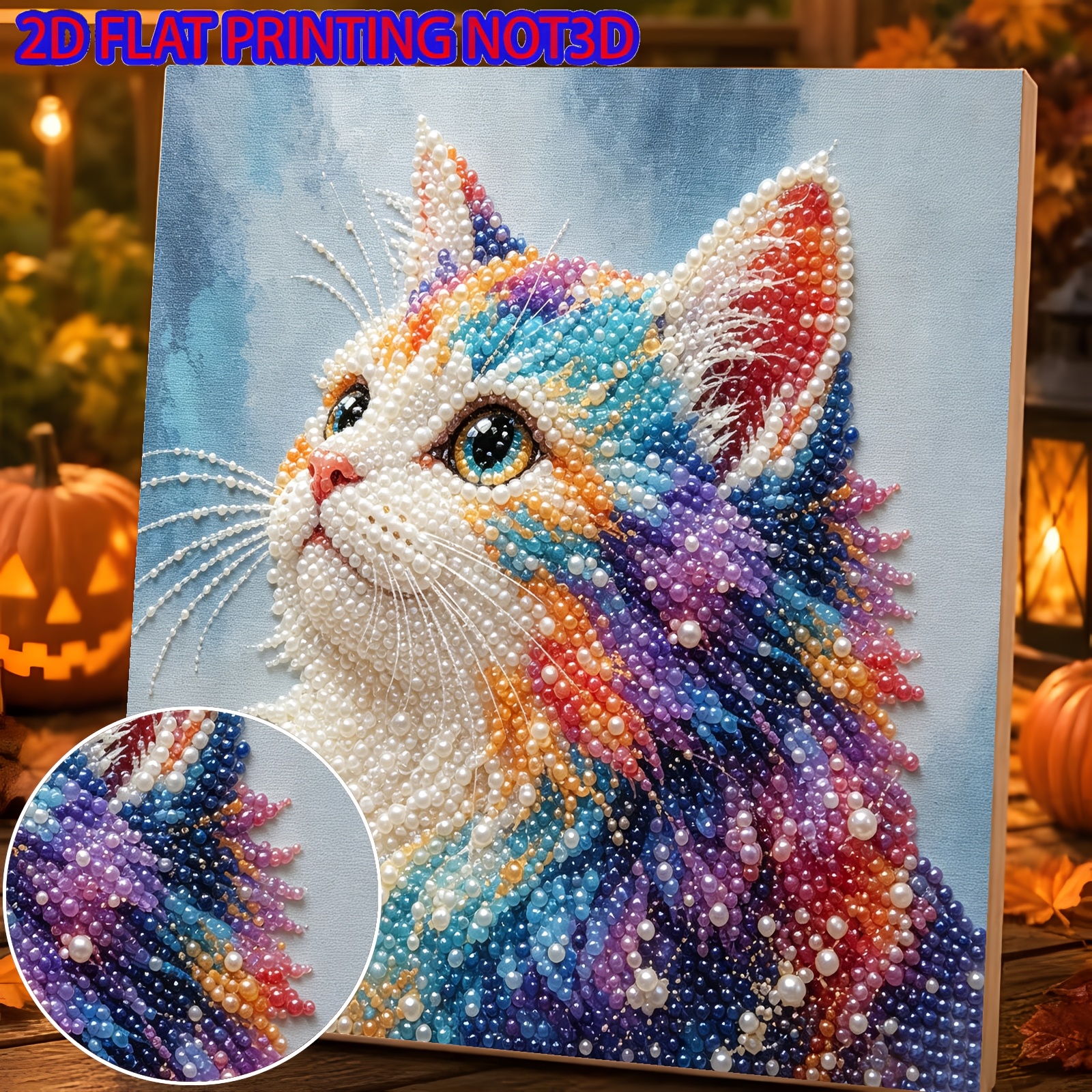 TEMU 2d Flat 1pc Colorful Spirit Cat Theme Pearl Diamond Painting Handmade Glue Diamond Creative Diamond Painting Kit, Christmas Pearl Art Set,