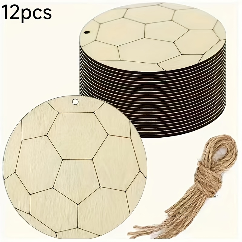 Image of Set Of 12 Wooden Football-shaped Ornaments, Unfinished Blank Wooden Pieces, Sports-themed Party Decorations