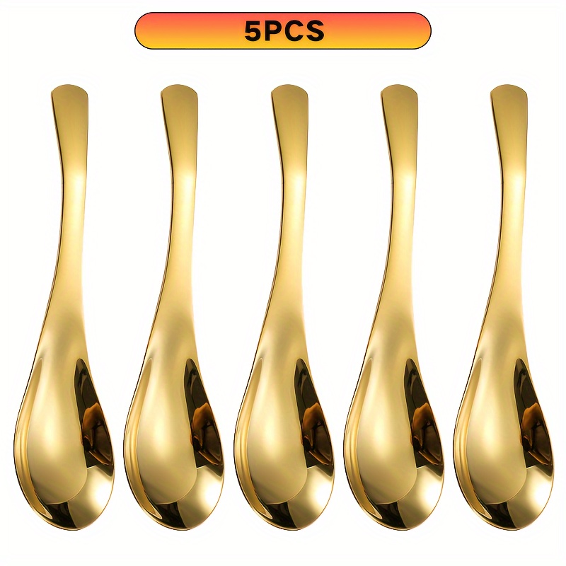 TEMU 1/3/5pcs Stainless Steel Spoon, Soup Table Spoon, Kitchen Serving Spoon, Mirror Spoon, Dessert Spoon, Coffee Spoon, Ice Cream Spoon, Tea Milk