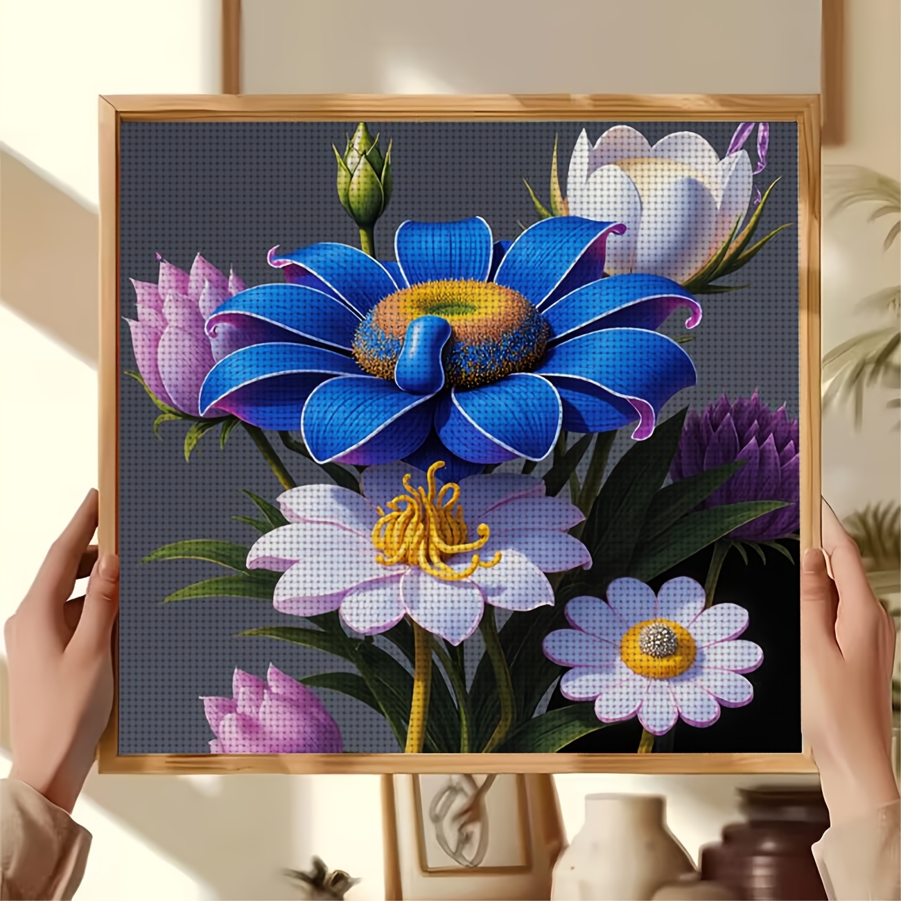Cross Stitch Printed Kit, Frameless, "Colorful Floral Bouquet" Pattern