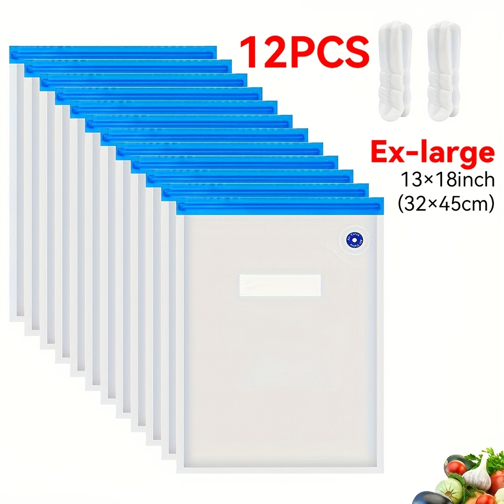 

12pcs Extra Large Vacuum Sealer Bags - Leakproof & Reusable, 13x18" Food Storage Pouches With Blue Zipper For , Sous Vide, Freezer Organization & More, Food |transparent Storage| Plastic Bags