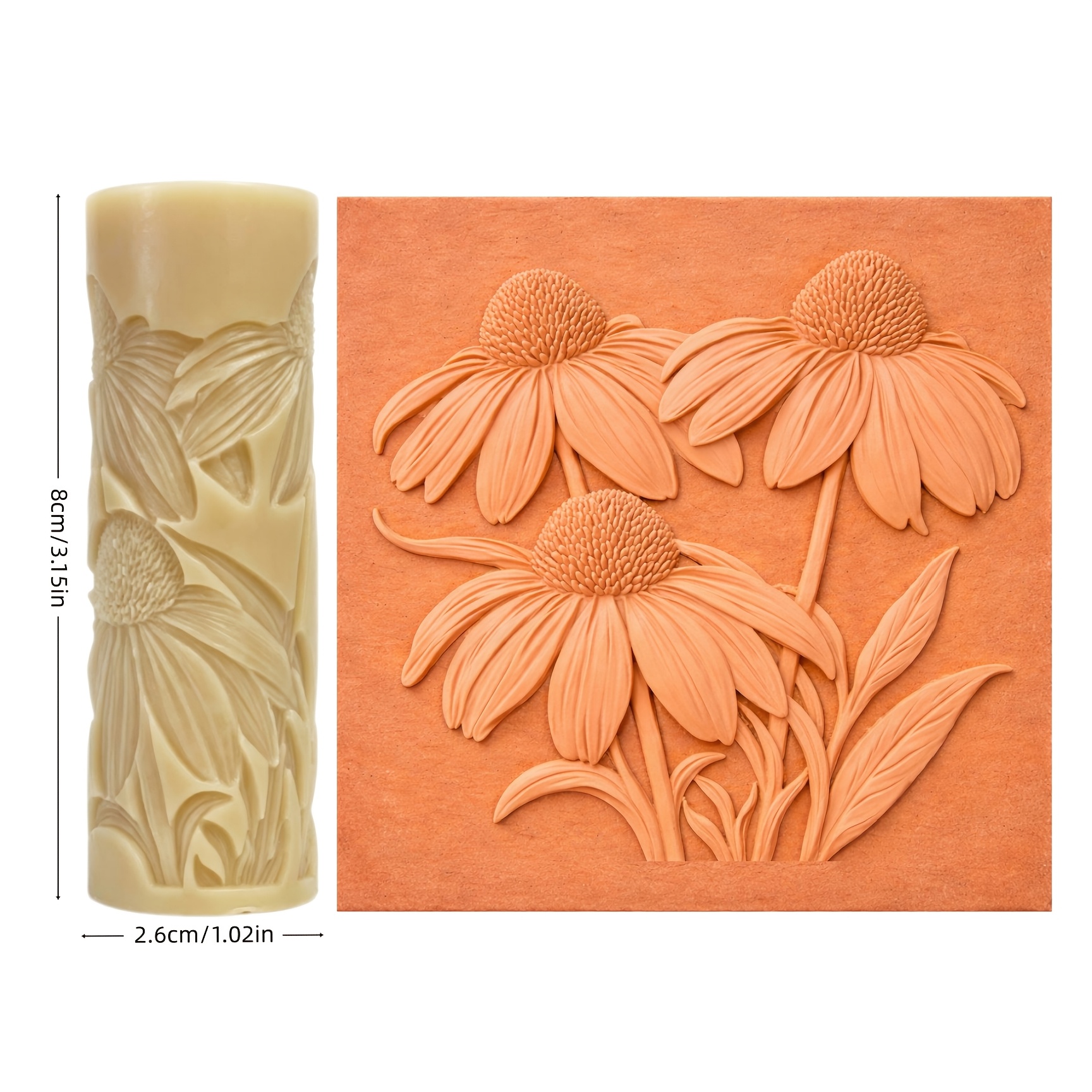 TEMU 1pc & Chrysanthemum Texture Roller - High-detail 3d Embossed Mold Tool Suitable For Polymer Clay, Pottery, Making, Durable Plastic Handmade Mold