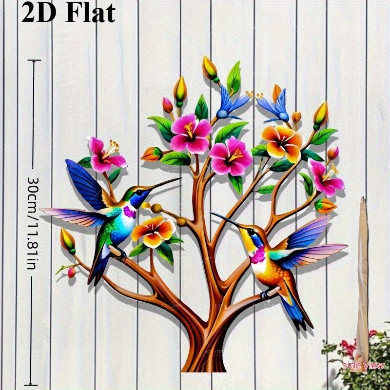 Image of 2d Flat, 1pc, Beautiful Bohemian Magpie Flower Tree Wall Art Decor - Patio-garden, Courtyard, Living Room And Bedroom Outdoor Fence Decoration - Ideal Gift For On Festive Occasions, 2d Flat