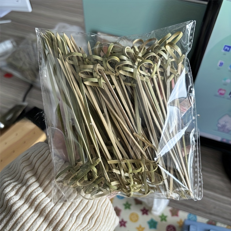 Image of 100pcs, Disposable Bamboo Skewers With Knot Tips For Cocktails, Party Snacks, Outdoor Food Forks, Fruit Picks 3.54 Inches
