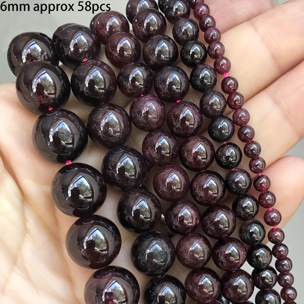 TEMU Genuine Garnet Gemstone Beads - Deep Red Polished Round Stone Bead Assortment For Diy Jewelry, Bracelets, Necklaces - High-quality Craft Supplies, Full Strand 15" - Sizes 4mm/6mm/8mm/10mm