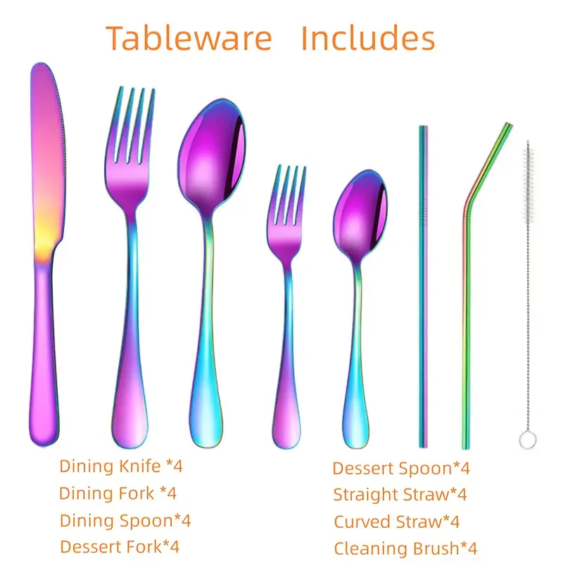 32pcs summer outdoor portable stainless steel outdoor tableware set knife straw and cleaning brush large portable bag reusable lightweight and convenient suitable for outdoor picnics camping travel gifts for Product details 9