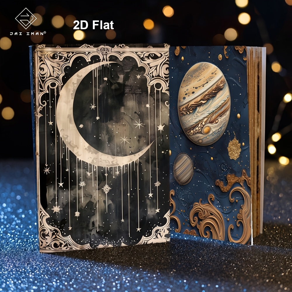 TEMU Jai Iman 96 Pages (non-repeating Patterns) A5 Size Notebook With Retro Mystical Moon Phases For Recordbook, Souvenir, Stationery Collectors,