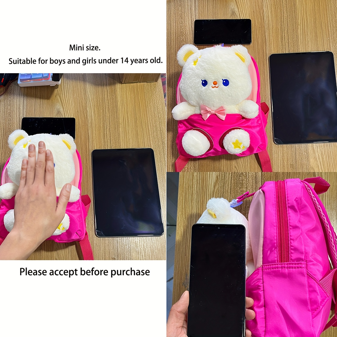 kids kawaii plush bear backpack cartoon schoolbag for girls boys travel backpack birthday school season gift