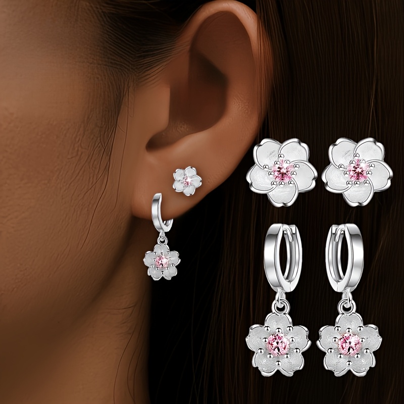 TEMU Of Women's Floral Stud Earrings With Hooks, Simple And Exquisite, Suitable For Daily Wear, Parties, And Banquets. Pairs Well With All Outfits.