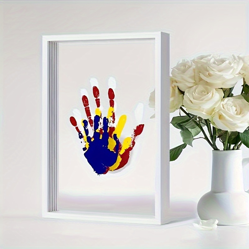 

Wooden Shadow Box Display Case With Transparent Handprint Design - Keepsake Memorial Frame For Memorials And Funerary