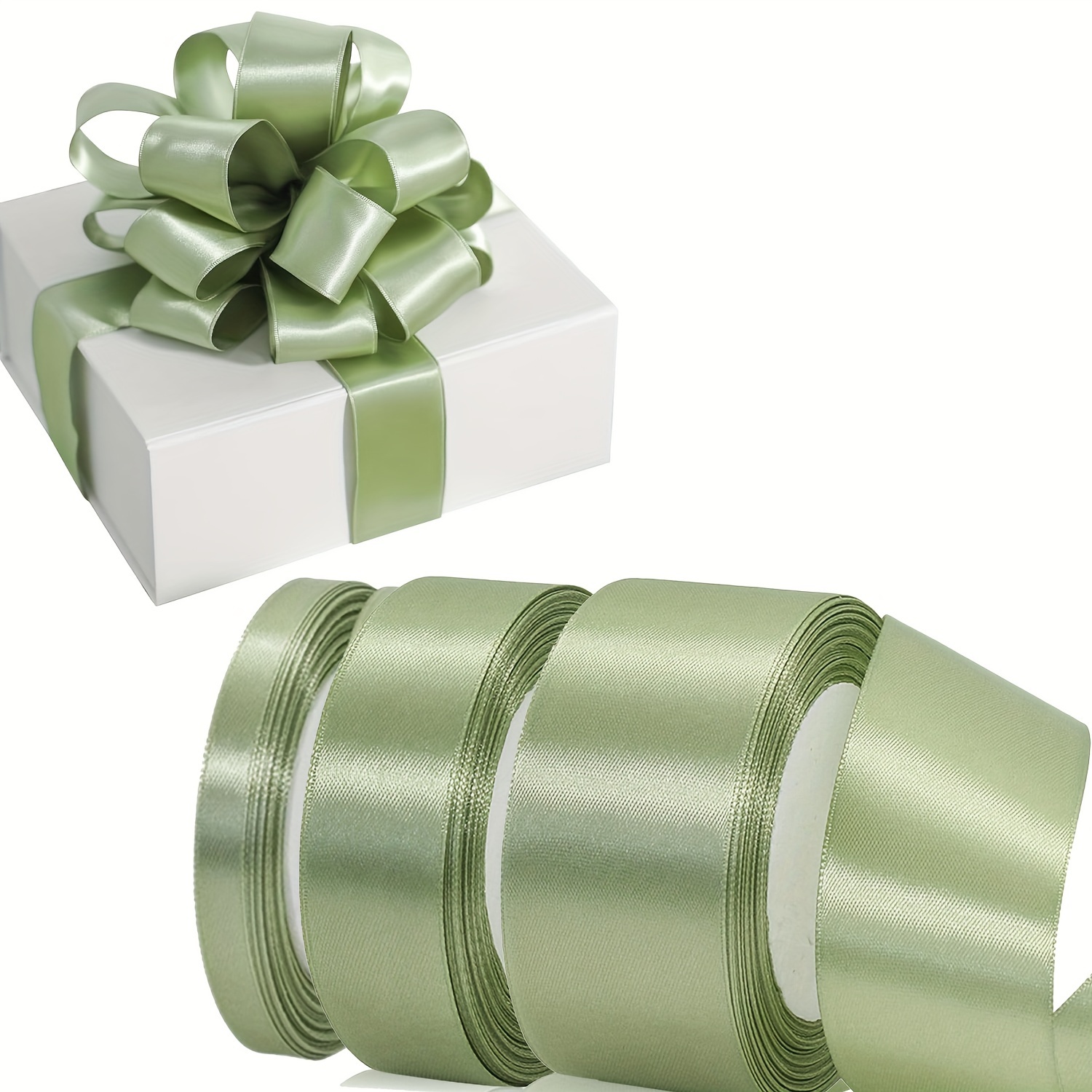 

Sage Green Satin Ribbon Roll - 24 Yards, Perfect For Gift Wrapping, Wedding Decor & Diy Crafts