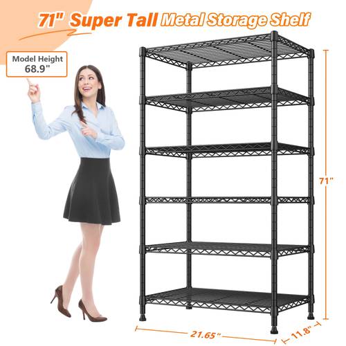 6 tier shelf metal shelving 70 h storage shelves sturdy wire rack shelf units adjustable detachable storage shelving unit for kitchen laundry pantry garage commercial 71 h x 21 65 w x 11 8 d storage and organization
