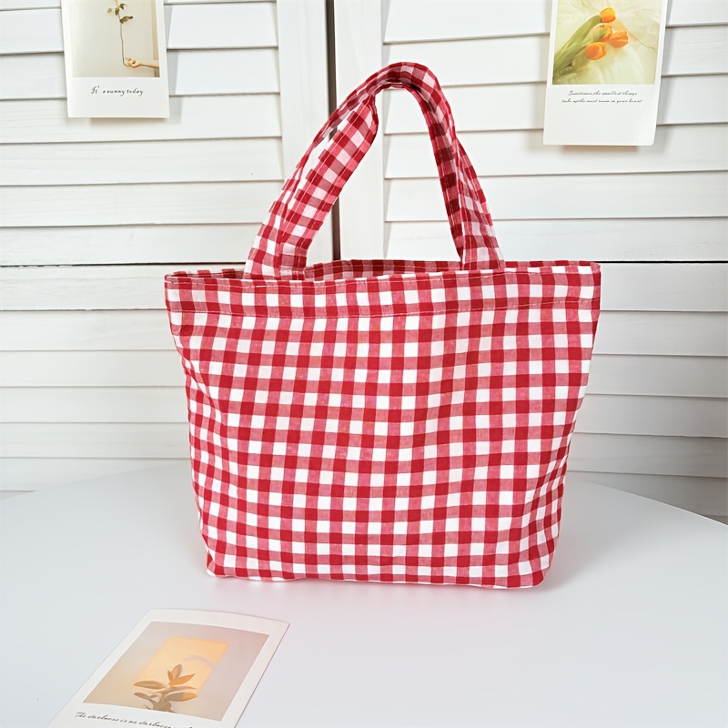 TEMU Borsa tote da donna - quadri: Borsa bento fresca e portatile, borsa per , borsa a ed elegante per mamme e studentesse, borsa in tessuto da ,