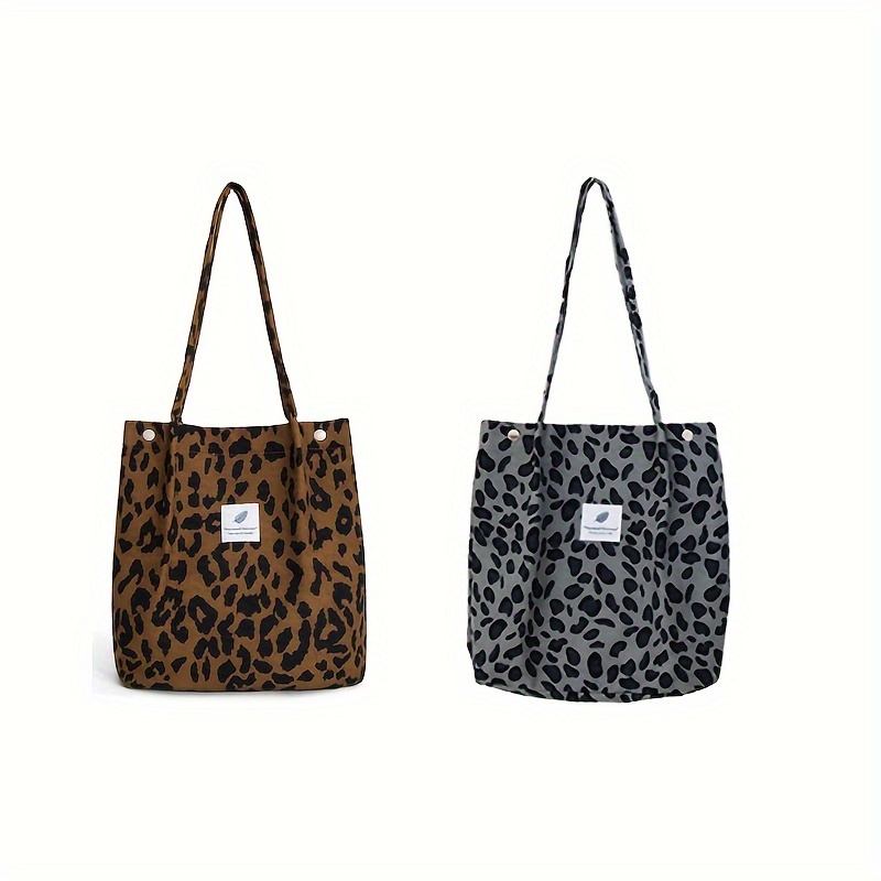 

Casual Animal Print Corduroy Tote Bag For Women, Machine Washable, Polyester Lined, Closure, Single Shoulder Leopard Pattern Handbag (pack Of 1, Brown/grey Options)