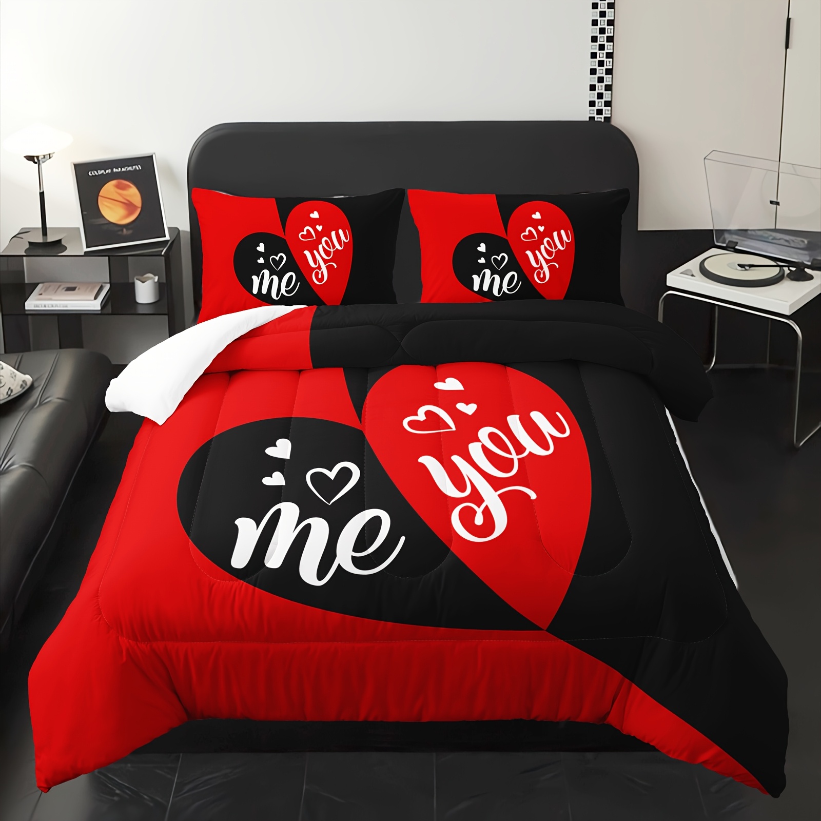 3pcs   comforter set queen size   comforter couple bedding for women husband wife mr mrs heart shape quilt with 2 pillowcases Product details 7