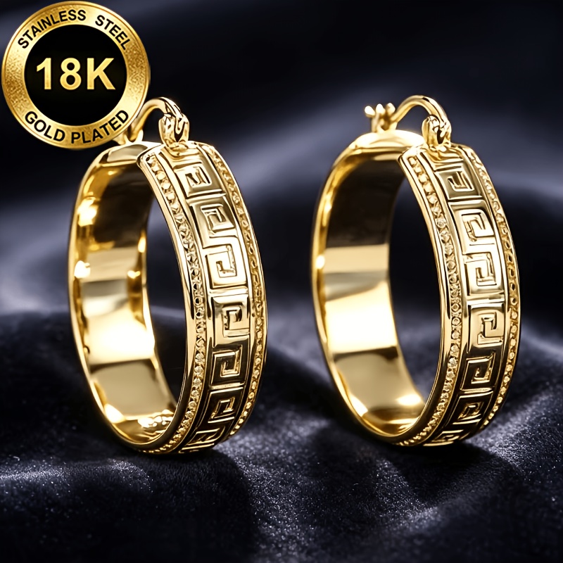 TEMU Pair Of Fashionable Retro High-quality Stainless Steel Key Pattern Women's Earrings, Women's Retro Earrings, Fashion Accessory, Stainless Steel