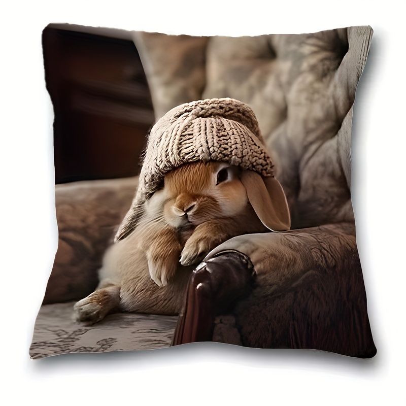 

1pc Easter Vintage Rabbit Decorative Pillowcase, Cushion Back Cover, Suitable For Home Bedroom, Sofa Living Room Decoration, Polyester, Zipper Closure 17.7*17.7 Inches (excluding Pillow )