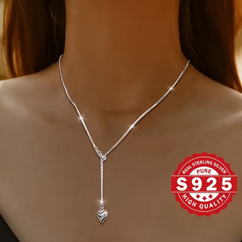 

Stylish S925 Pure Silvery Heart Pendant Necklace With Chain - Hypoallergenic, Adjustable Design For Women | Perfect Day Gift