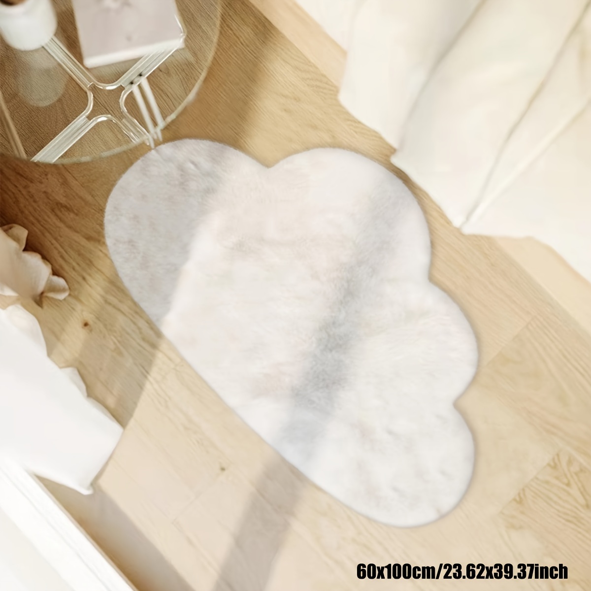 Image of 1pc Home Decor White Faux Rabbit Living Room Bedroom Decorative Rug Mat, Bedside Foot Mat, Cute Shape, Soft And Skin-friendly, Multiple Sizes - Cloud