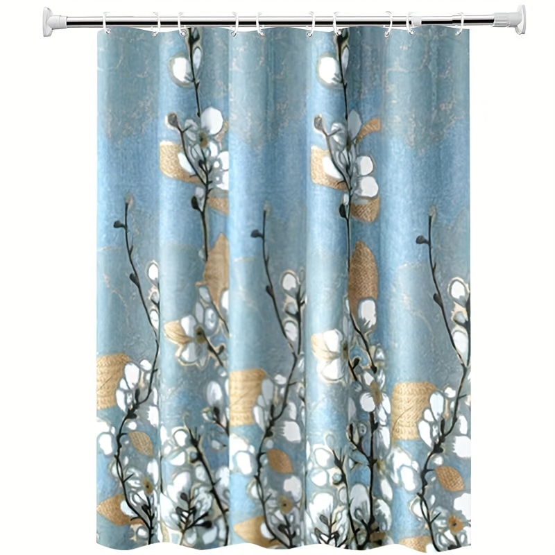 White Orchid Pattern Shower Curtain with Hanging Ring