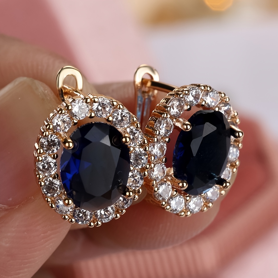E-shop 1 Paar goldenfarbene ovale blaue Steine, Ohrhänger für Damen, funkelnde, vollständig bepflanzte Vintage-Schmuckstücke zum Spielen