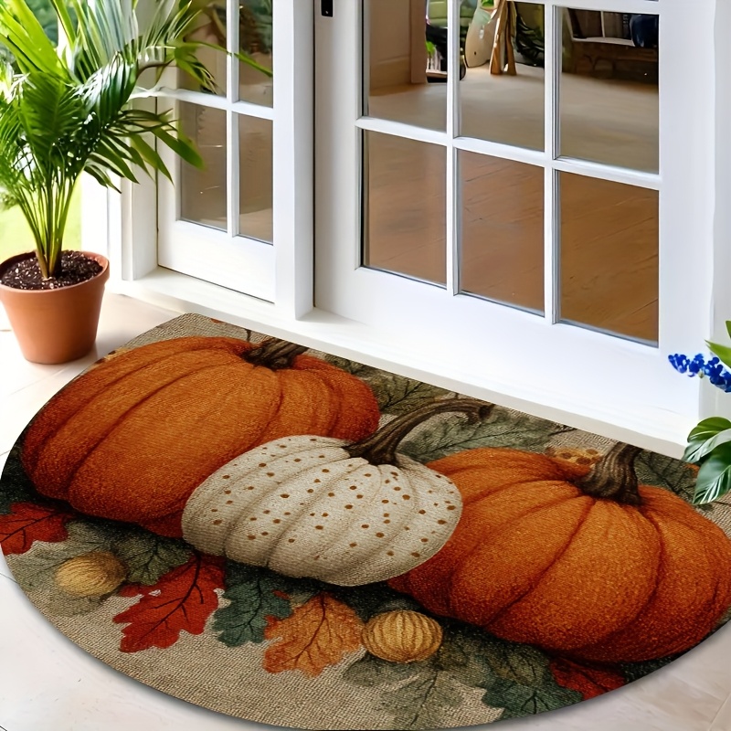 TEMU 1pc Semicircular & Pumpkins Doormat - Non-slip Mat, 100% Polyester Indoor/outdoor Mat For Entrance, Hallway, Garden, Kitchen, Fall Home Decor,