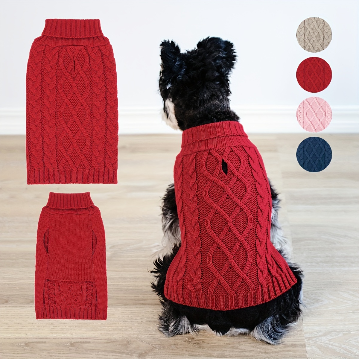 

Dog Sweaters, Small Turtleneck, Pet Pattern For , Red