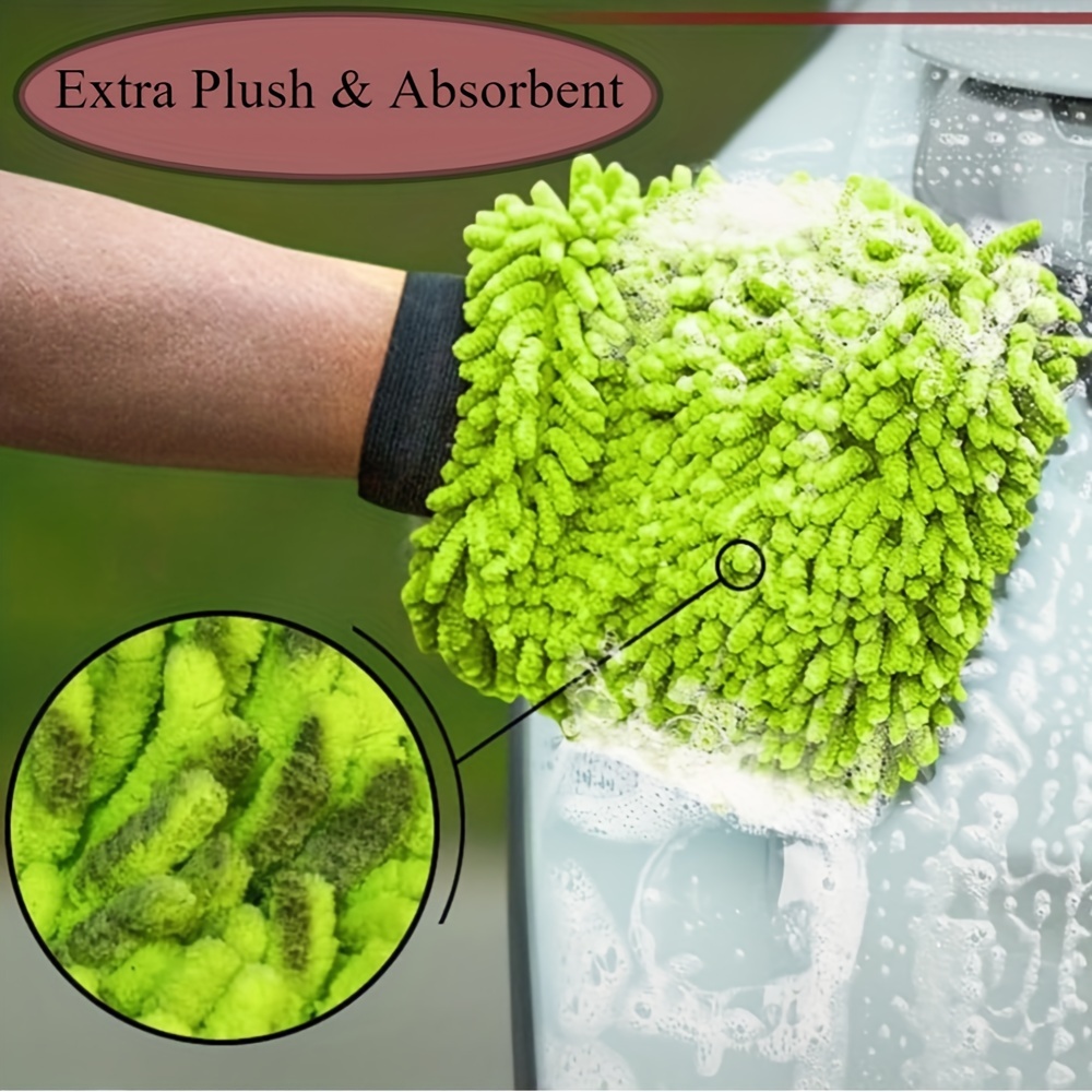 

2pcs Car Wash Microfiber Glove, Premium Microfiber Wash Mitt Car Wash Brush Gray/blue/green Regular Size (7.09''x11.02'')