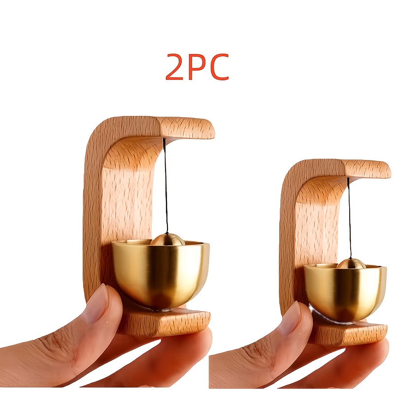 TEMU 2pcs-7.2cm/magnetic Doorbell With Wind Chime - Natural Wood And Brass Battery-, No-tools Installation With Adhesive Backing For Elegant Entryway