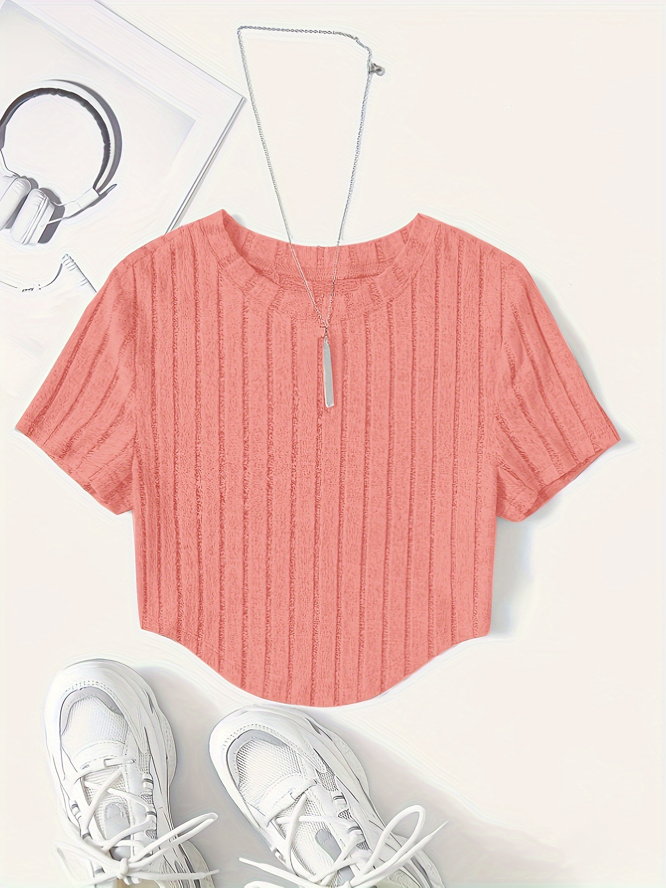 Women's Casual Short Sleeve T-Shirt - Soft Stretch Polyester-Spandex Blend, Loose Fit Round Neck Summer Top, Solid Color Machine Washable Tee for Casual Attire
