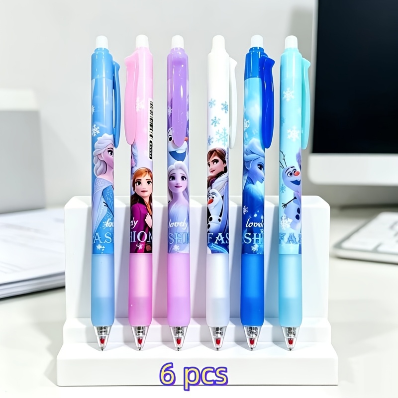 TEMU 6pcs Frozen Princess Retractable Gel Pens With Exquisite Cute Prints, 0.5mm Quick- Ink Refills, Stylish & , Ideal Writing Supplies For School &