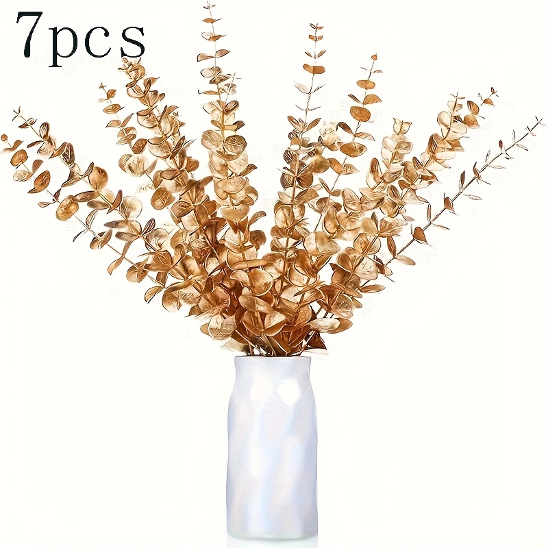 Image of 7pcs Realistic Artificial Eucalyptus Stems & Leaves - Greenery Branches With Golden Stems, Plastic Faux Plants Suitable For Wedding Centerpieces, Farmhouse Decor, Home Décor - / Use