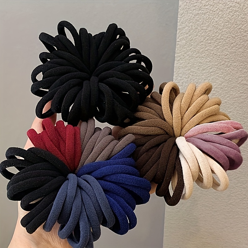 

100pcs Women's Fashion Hair Ties - Versatile & Stylish In Black, White, Pink, Red, Brown, Beige | High Elasticity For Casual Attire, Parties, Workouts & Vacations