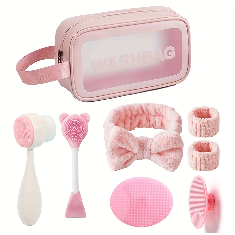 

7pcs Silicone Facial Cleansing Kit, , Battery-free, Deep Cleaning & Set With Wash Bag, Ideal Gift For Holidays