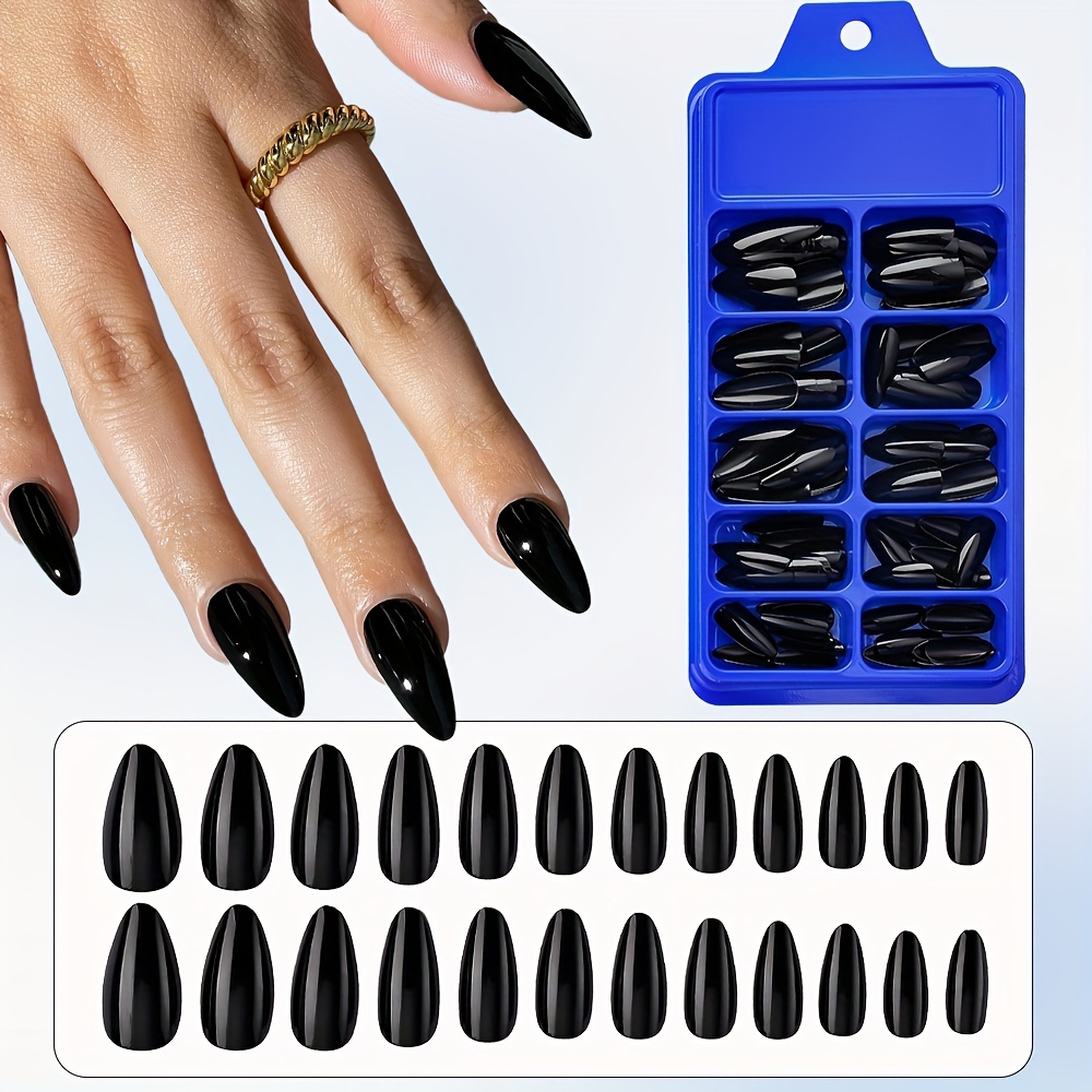 TEMU 100pcs Almond Press-on Nails - Medium Length, Solid Color Fake Nail Tips For Easy Diy Manicure, Nail Accessories
