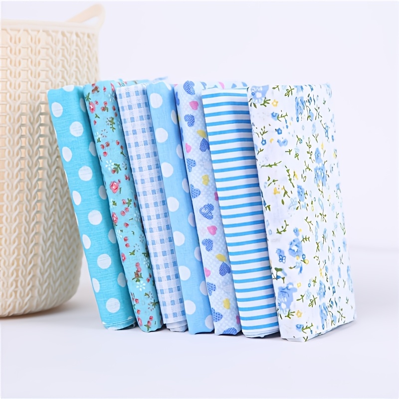 

7pcs Blue Floral & Polka Dot Craft Fabric Bundle - 10" X 10" Squares For Diy Sewing, Scrapbooking, And Quilting, Hand Wash Only, Sewing Supplies Accessories