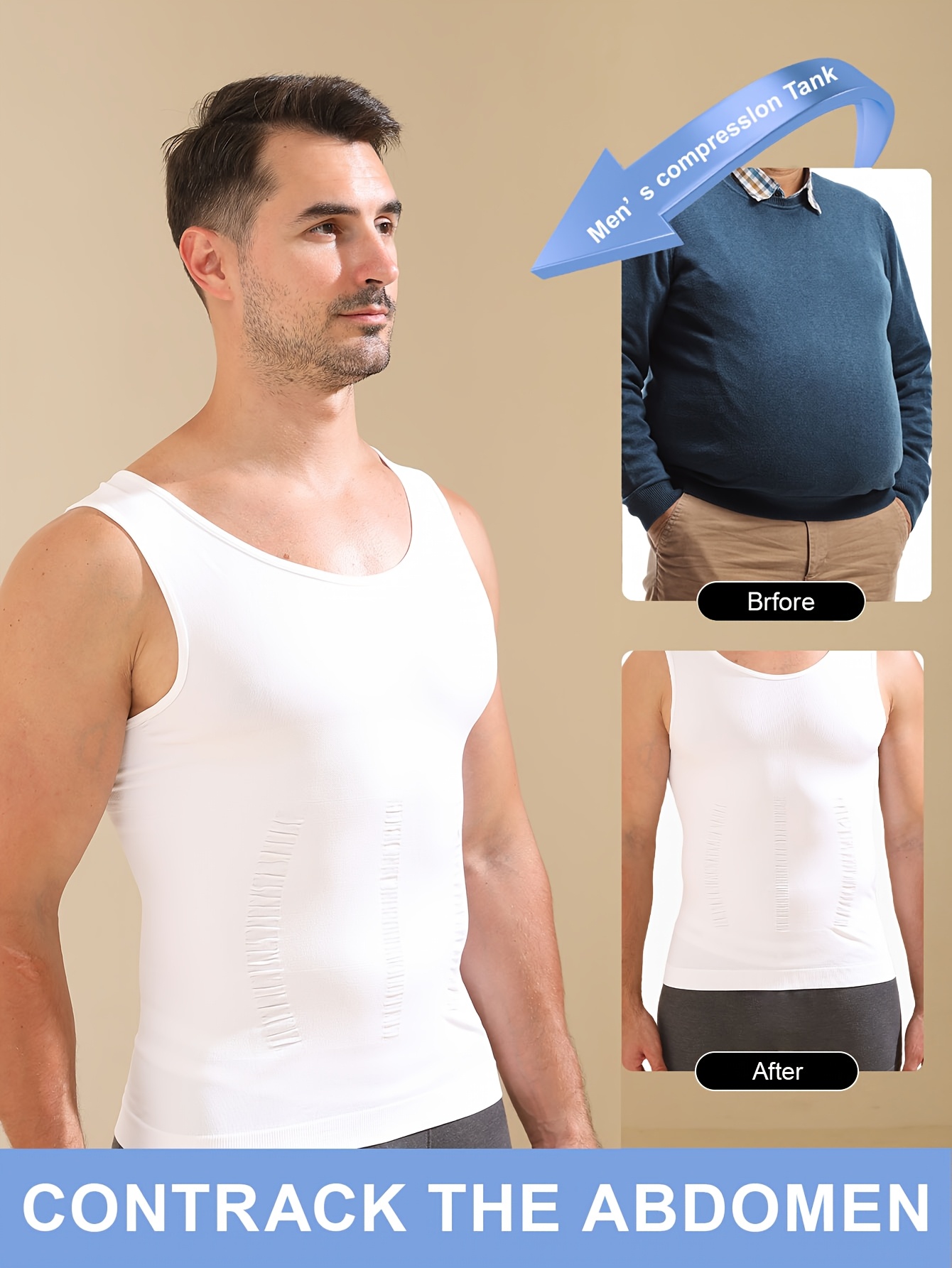item picture 1pc mens compression   vest tummy control chest binder breathable wide shoulder body shaping base layer sleeveless undershirt for fitness training