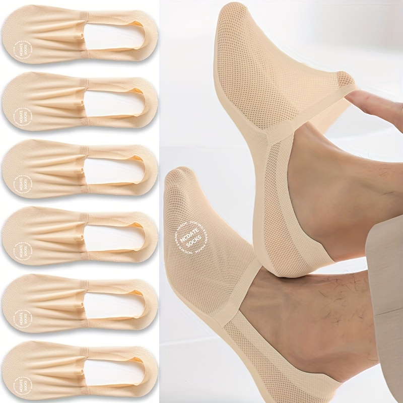 E-shop 6 Paar Herren "NCDATE" Sommer Atmungsaktive Mesh Knöchelsocken - Weich, Rutschfest, Leichtes Design mit "NCDATE" Schriftzug, Beige, für Freizeit