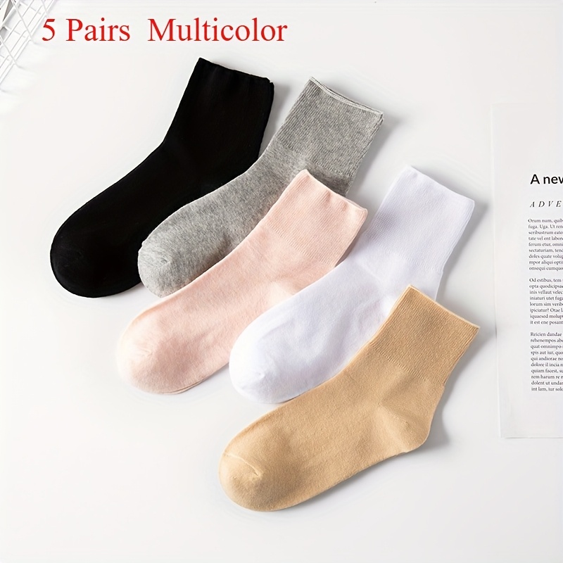 5 Pairs Of Women's Socks, Non-binding Design, Seamless Toe, Reinforced Heel - Comfortable And Elastic, Ideal Gift For Seniors And Women