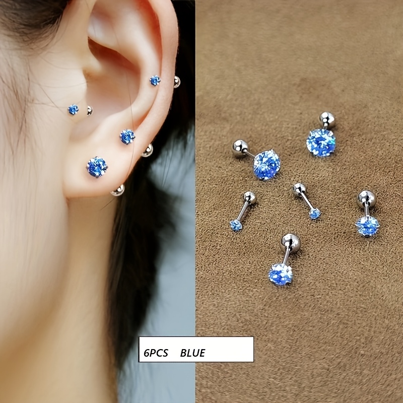 TEMU 6 piezas M 4Mm 5Mm Azul Acero Inoxidable Alergias Bajas Tornillos para Oreja