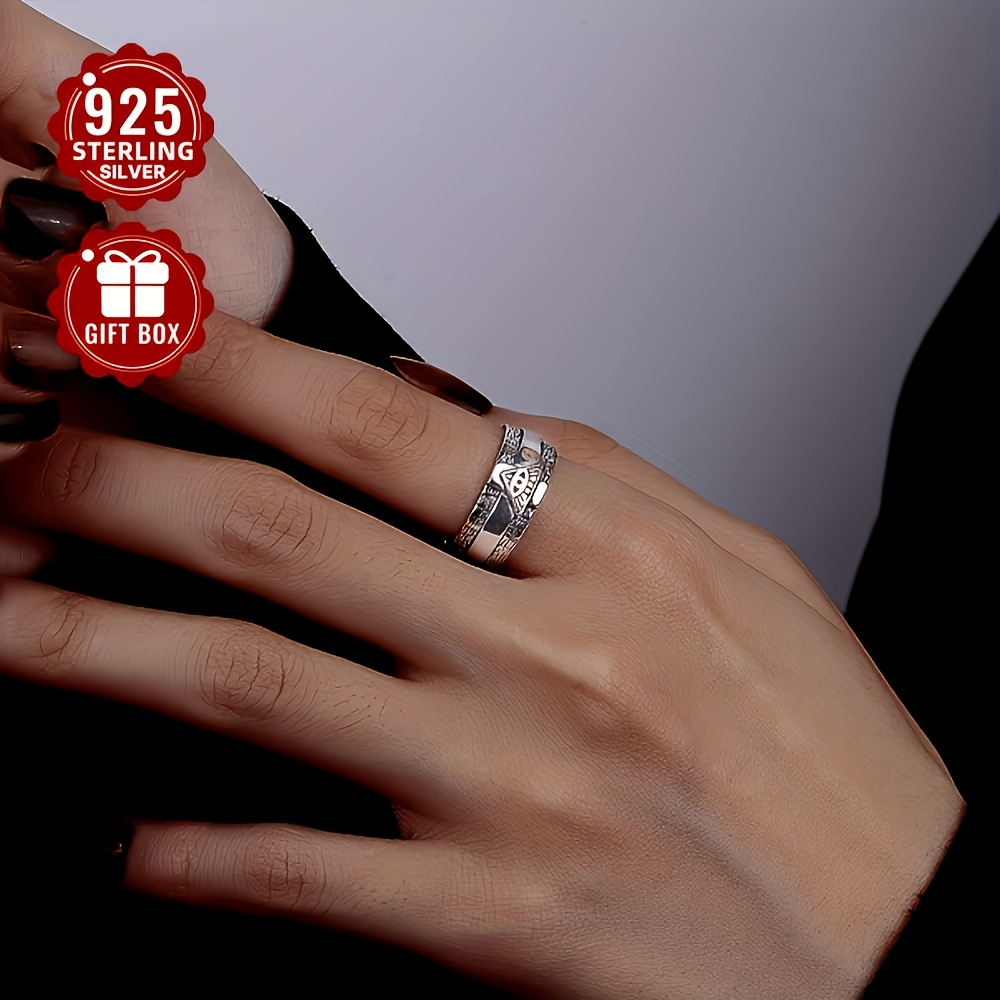 Vintage Punk Cross Open Ring S925 Silver Retro Thai Style Finger Ring