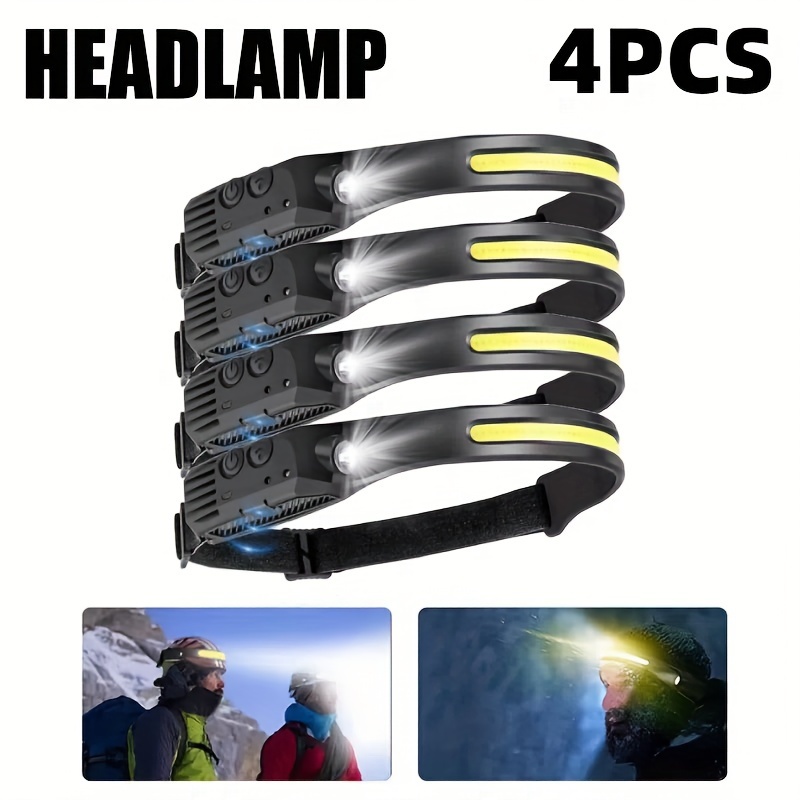 E-shop 2/4 Stück LED Stirnlampe wiederaufladbar, 6 Beleuchtungsmodi mit Bewegungssensor, superhelle Stirnlampen für Stirn, Campingzubehör, für Outdoor
