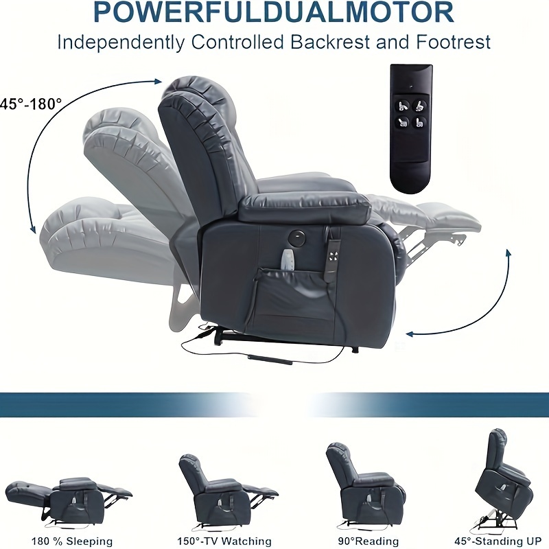 dual motor lay flat   recliner chair for elderly armchair adjustable breathable leather sofa chair with massage and heating for living room infinite position lift recliner navy blue Product details 7