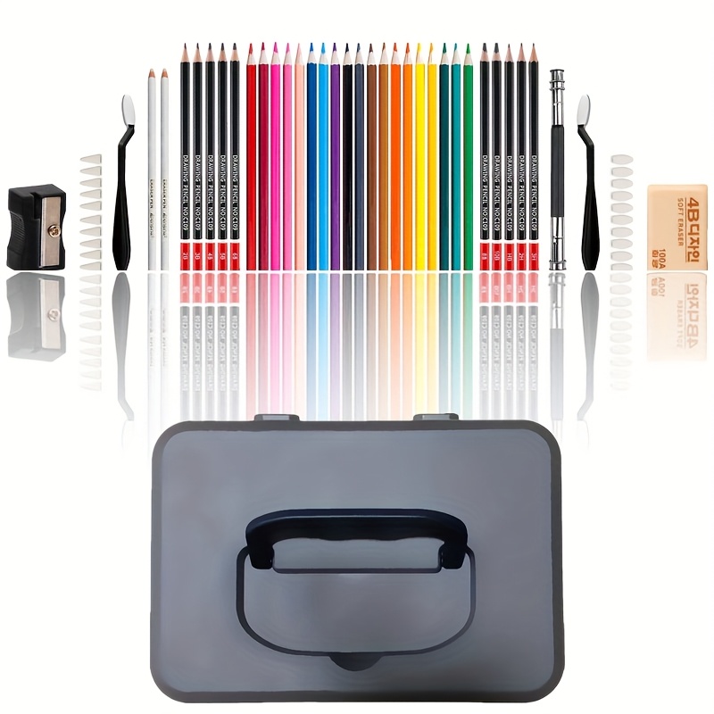 56pcs Sketch Pencil Set, Drawing And Sketching Kit, Oil-based Colored Pencils, Erasable Pencils, Art Supplies For Beginners, Artists, And Adults